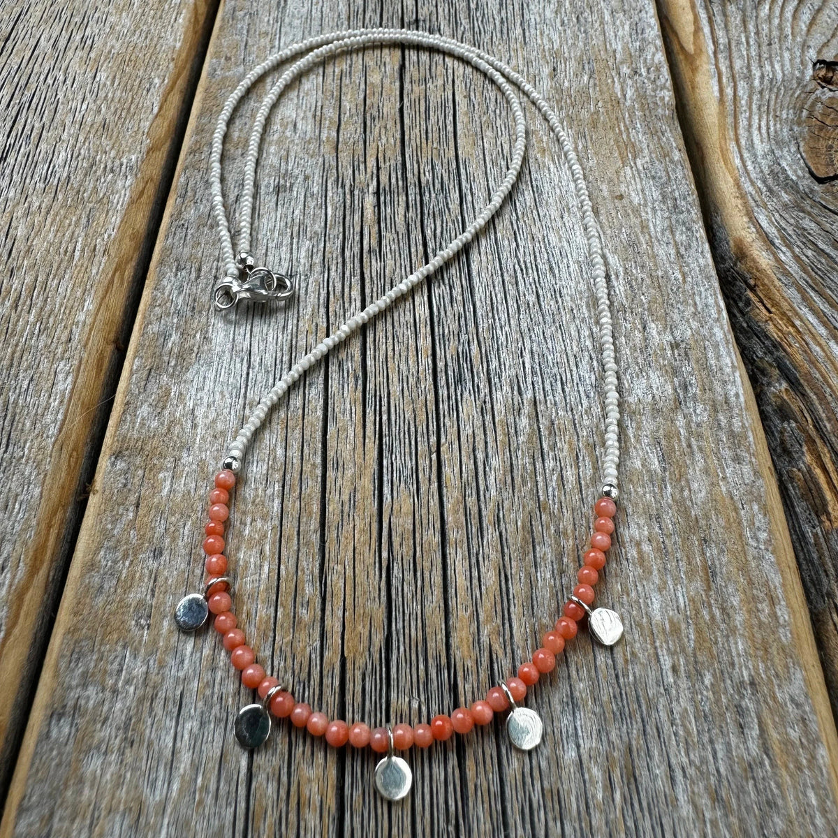 Rare Pink Coral Necklace – Sterling Silver Dangles, Handmade Jewelry