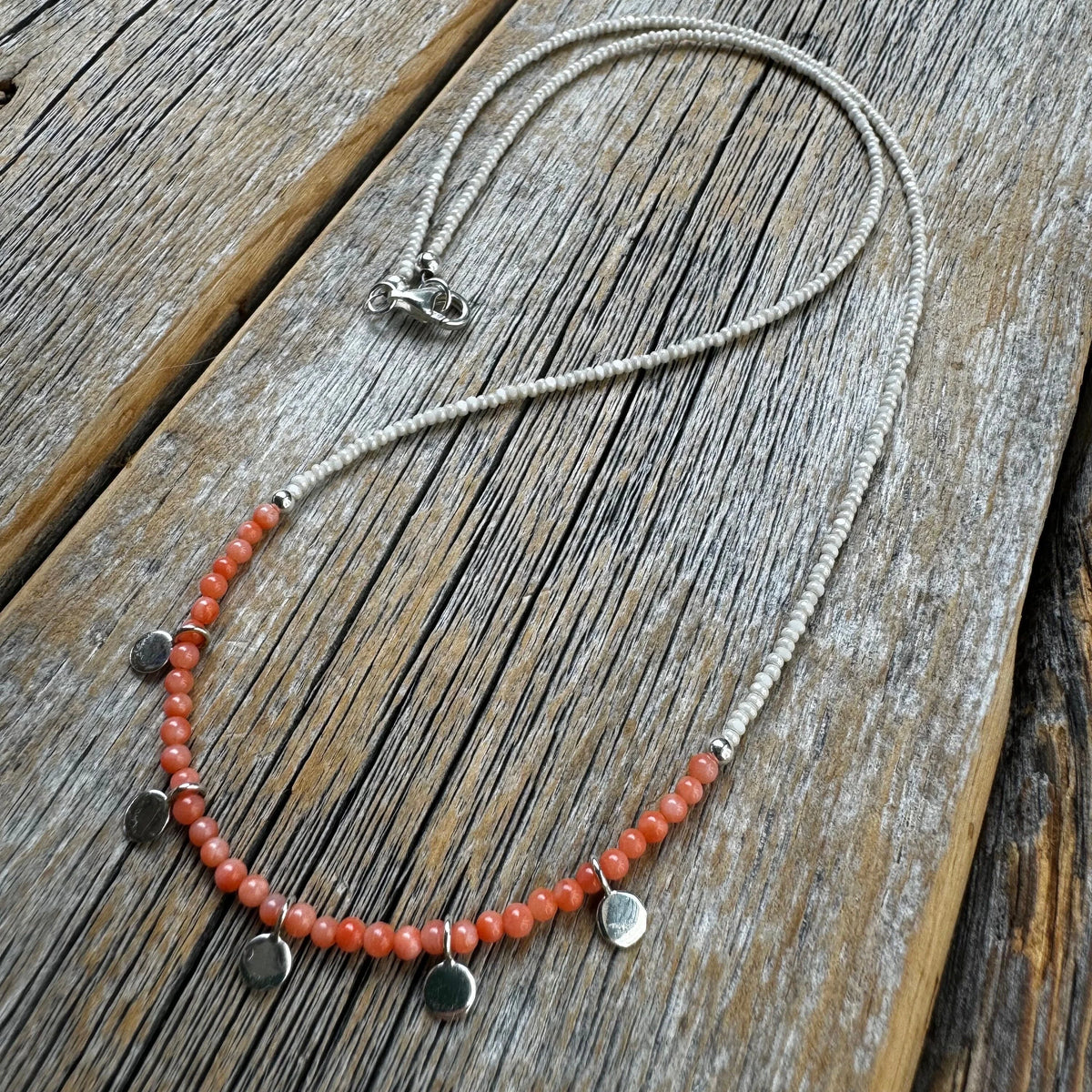 Rare Pink Coral Necklace – Sterling Silver Dangles, Handmade Jewelry