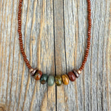 Red Creek Jasper Beaded Choker, Copper Accents, Handmade Boho Necklace