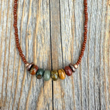 Red Creek Jasper Beaded Choker, Copper Accents, Handmade Boho Necklace