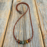Red Creek Jasper Beaded Choker, Copper Accents, Handmade Boho Necklace