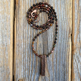 Red Creek Jasper Beaded Necklace, Antiqued Copper Pendant, Handmade