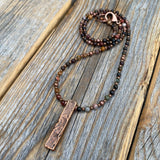 Red Creek Jasper Beaded Necklace, Antiqued Copper Pendant, Handmade