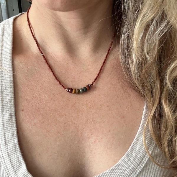 Red Creek Jasper Beaded Necklace – Minimalist Boho Jewelry