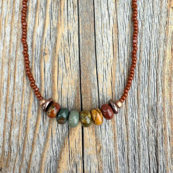 Red Creek Jasper Beaded Necklace – Minimalist Boho Jewelry