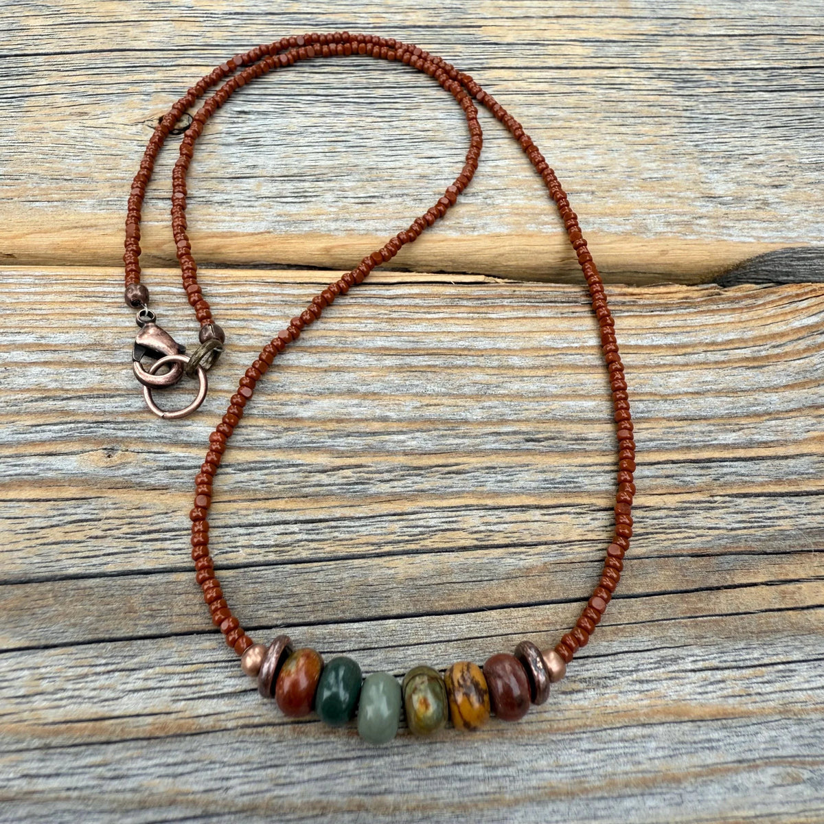 Red Creek Jasper Beaded Necklace – Minimalist Boho Jewelry
