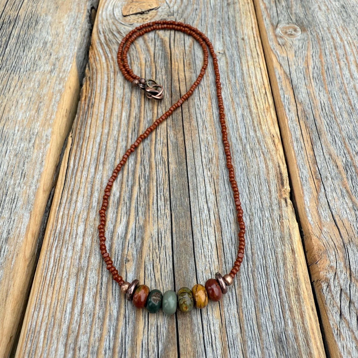 Red Creek Jasper Beaded Necklace – Minimalist Boho Jewelry