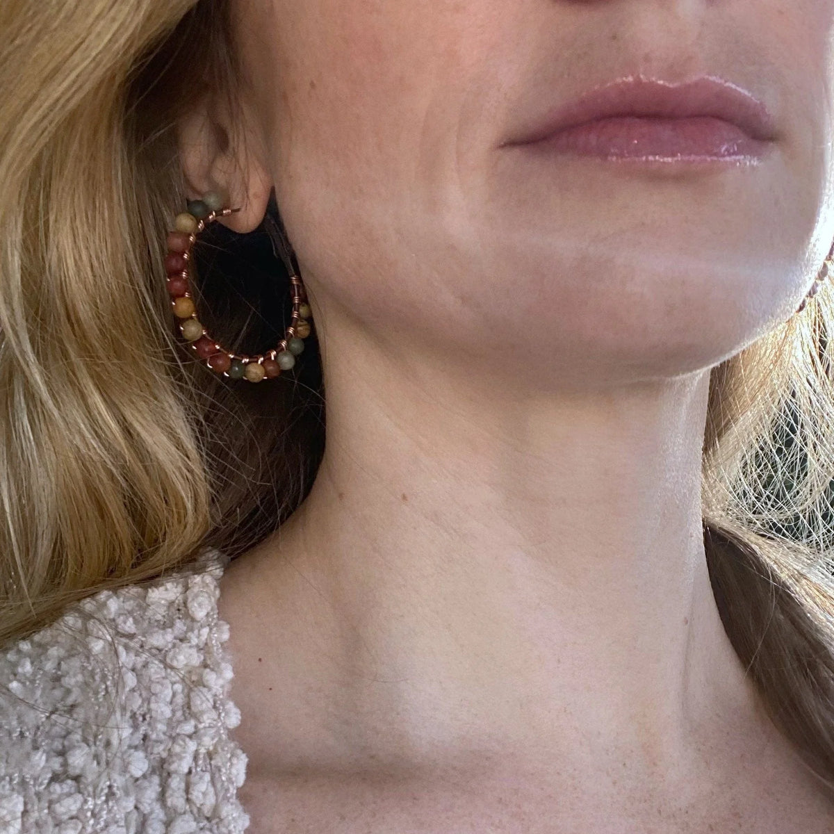 Red Creek Jasper Boho Hoop Earrings – Copper Wire Wrapped Jewelry