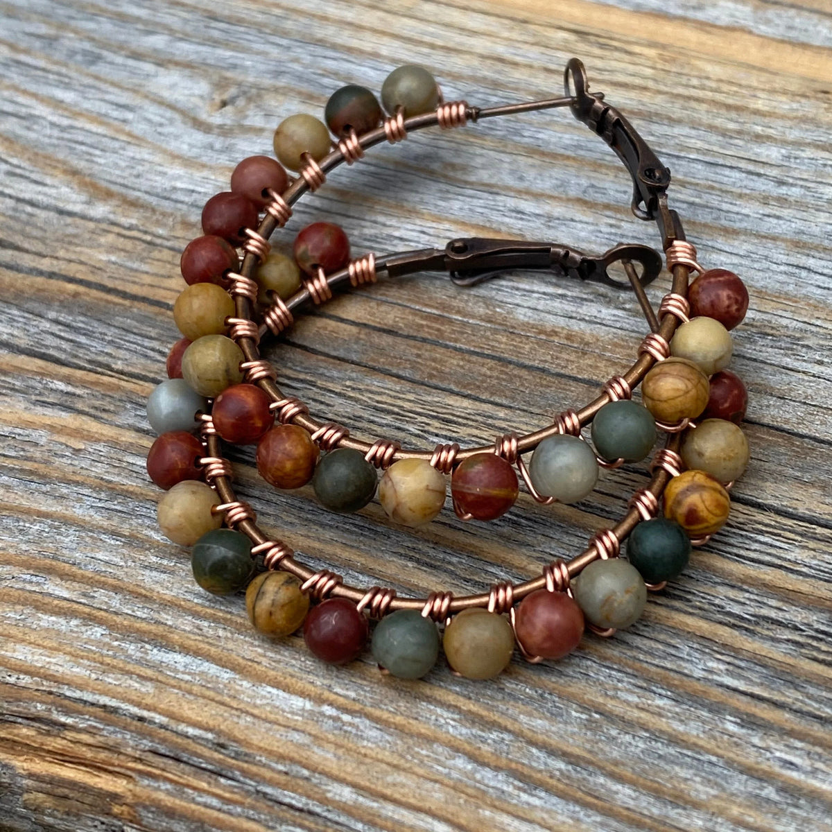 Red Creek Jasper Boho Hoop Earrings – Copper Wire Wrapped Jewelry
