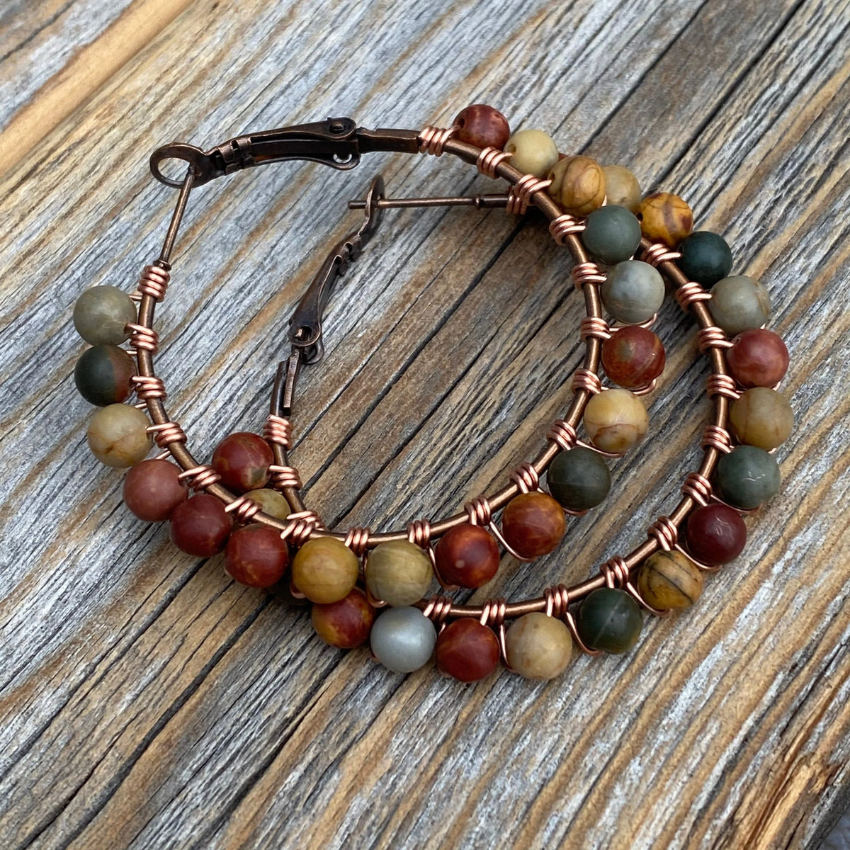 Red Creek Jasper Boho Hoop Earrings – Copper Wire Wrapped Jewelry