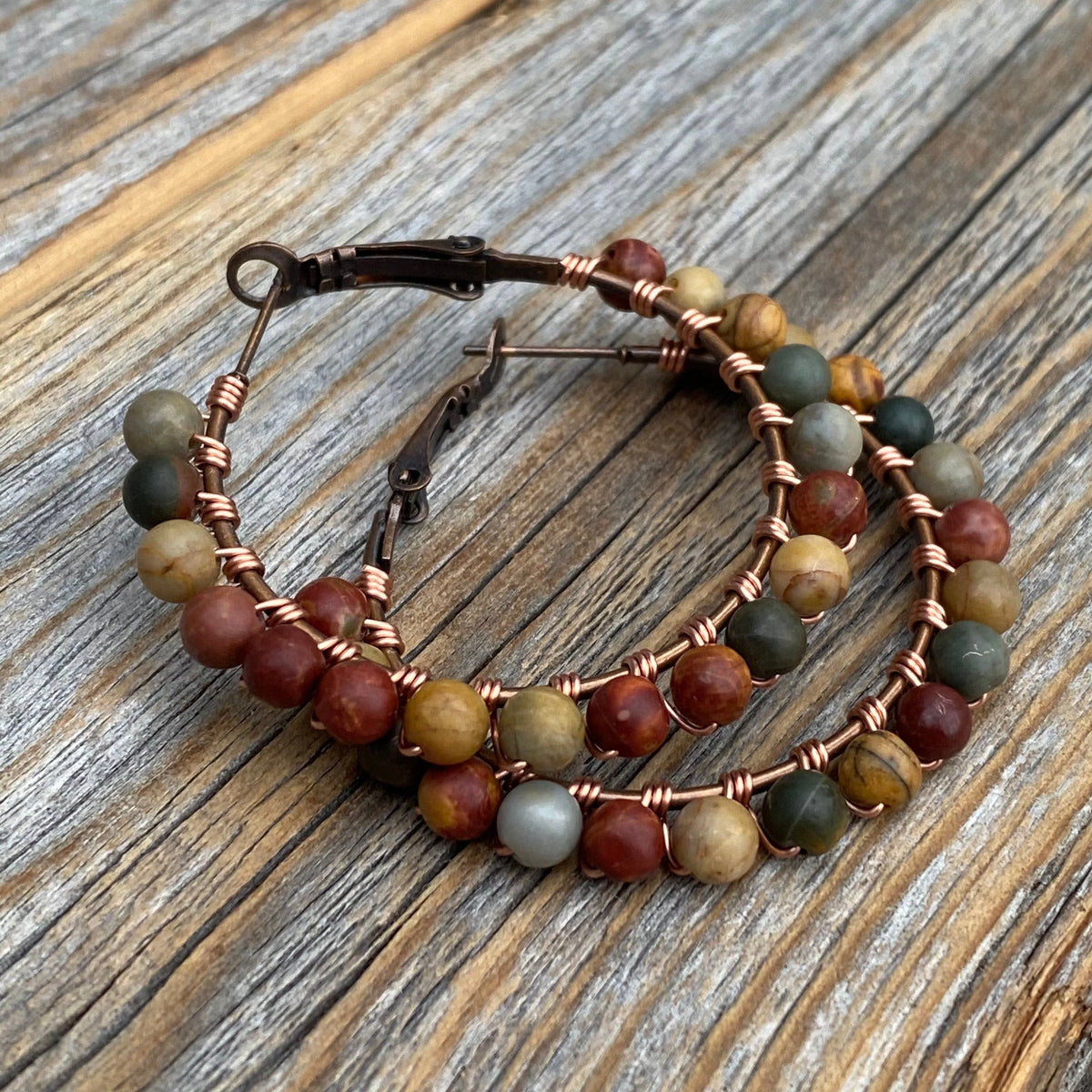 Red Creek Jasper Boho Hoop Earrings – Copper Wire Wrapped Jewelry