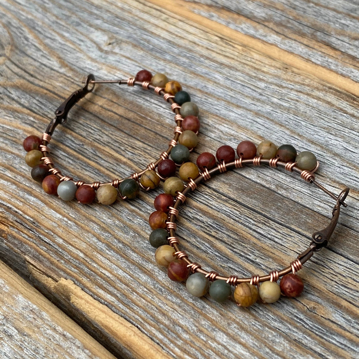 Red Creek Jasper Boho Hoop Earrings – Copper Wire Wrapped Jewelry