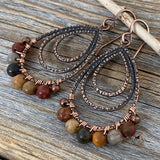 Red Creek Jasper Copper Earrings – Wire Wrapped Teardrop Boho Jewelry