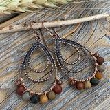 Red Creek Jasper Copper Earrings – Wire Wrapped Teardrop Boho Jewelry