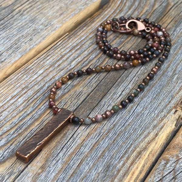 Red Creek Jasper Copper Necklace – Handmade Beaded Pendant Jewelry