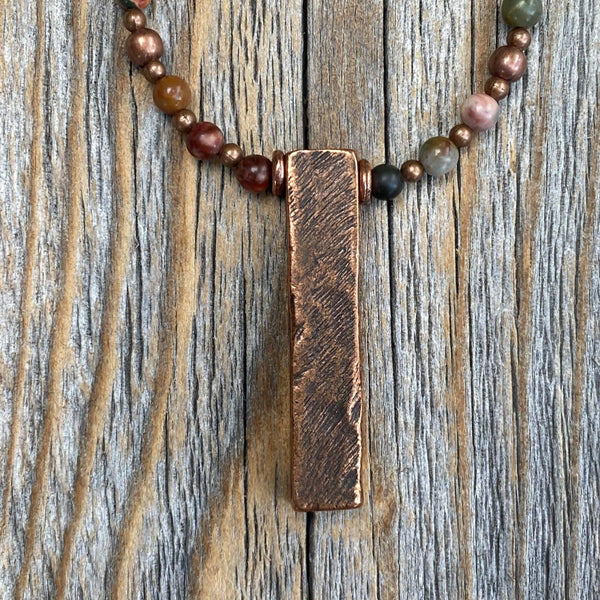 Red Creek Jasper Copper Necklace – Handmade Beaded Pendant Jewelry