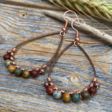 Red Creek Jasper Earrings – Copper Teardrop, Boho Wire Wrapped Jewelry