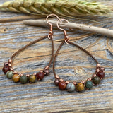 Red Creek Jasper Earrings – Copper Teardrop, Boho Wire Wrapped Jewelry