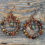 Red Creek Jasper Hoop Earrings | Copper Wire Wrapped Boho Dangles