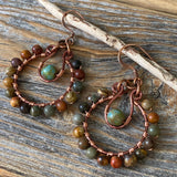 Red Creek Jasper Hoop Earrings | Copper Wire Wrapped Boho Dangles