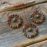 Red Creek Jasper Hoop Earrings | Copper Wire Wrapped Boho Dangles