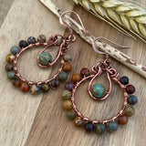 Red Creek Jasper Hoop Earrings | Copper Wire Wrapped Boho Dangles