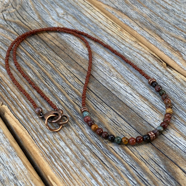 Red Creek Jasper Natural Stone Necklace, Earth Tone Layering Jewelry, Copper Clasp