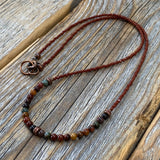 Red Jasper Beaded Necklace, Copper Clasp, Czech Glass Beads