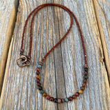 Red Jasper Beaded Necklace, Copper Clasp, Czech Glass Beads