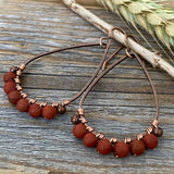 Red Jasper Teardrop Earrings, Handmade Copper Wire Wrapped Dangles