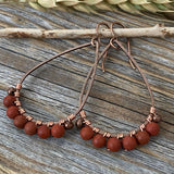 Red Jasper Teardrop Earrings, Handmade Copper Wire Wrapped Dangles