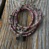 Ruby Beaded Sterling Silver Heart Necklace – Dainty Handmade Jewelry