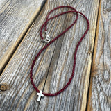 Ruby Cross Necklace | Sterling Silver Tiny Cross, Beaded Choker