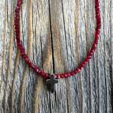 Ruby Cross Necklace | Sterling Silver Tiny Cross, Beaded Choker