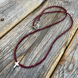Ruby Cross Necklace | Sterling Silver Tiny Cross, Beaded Choker