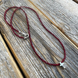 Ruby Cross Necklace | Sterling Silver Tiny Cross, Beaded Choker