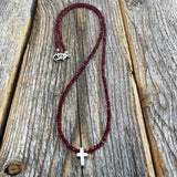 Ruby Cross Necklace | Sterling Silver Tiny Cross, Beaded Choker