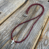 Ruby Cross Necklace | Sterling Silver Tiny Cross, Beaded Choker