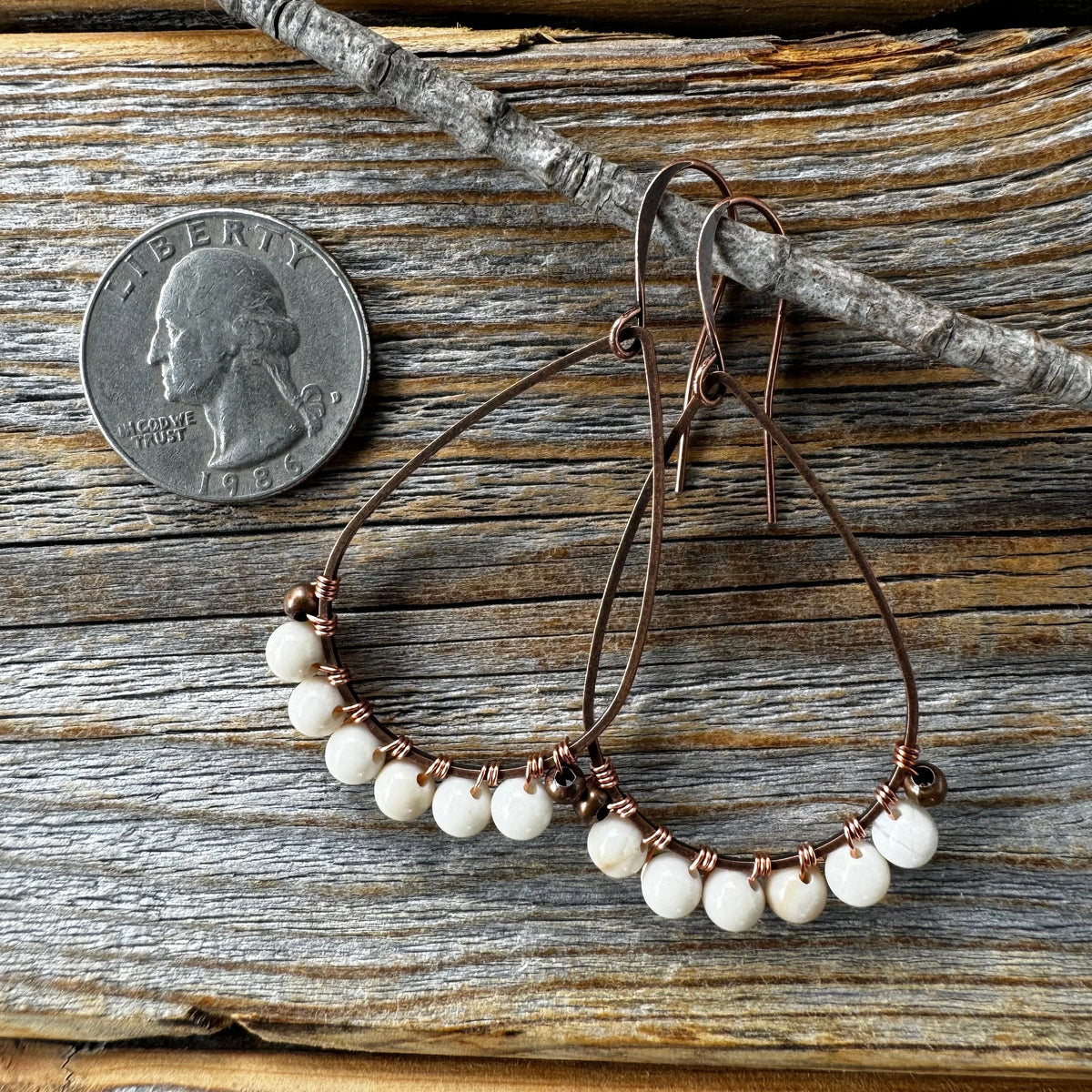 Rustic Fossil Jasper Copper Earrings, Boho Wedding Jewelry
