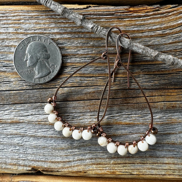 Rustic Fossil Jasper Copper Earrings, Boho Wedding Jewelry