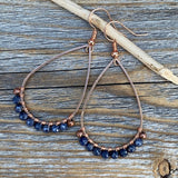 Sapphire Teardrop Earrings – Wire-Wrapped Copper Beaded Jewelry