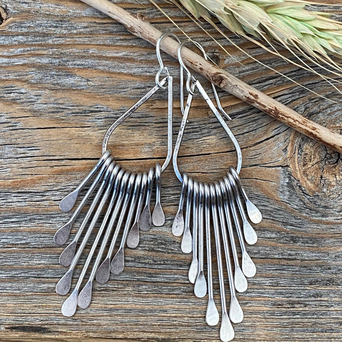 Silver Plated Brass Teardrop Fan Earrings, Boho Geometric Dangle Jewelry