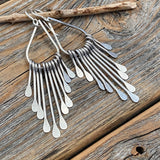 Silver Plated Brass Teardrop Fan Earrings, Boho Geometric Dangle Jewelry
