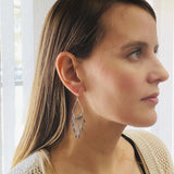 Silver Plated Brass Teardrop Fan Earrings, Boho Geometric Dangle Jewelry