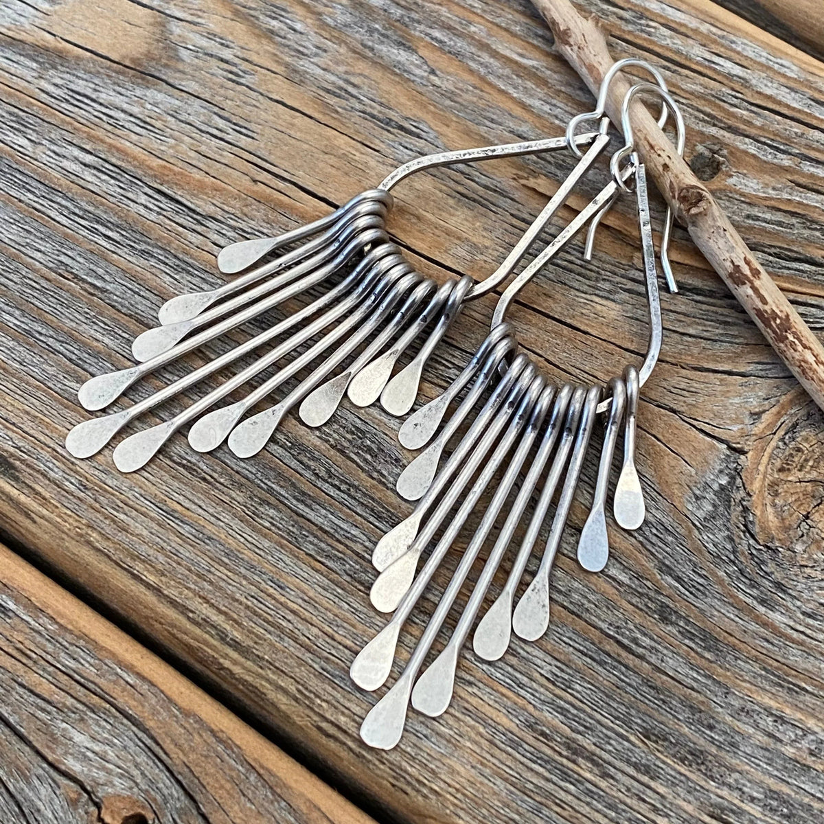 Silver Plated Brass Teardrop Fan Earrings, Boho Geometric Dangle Jewelry