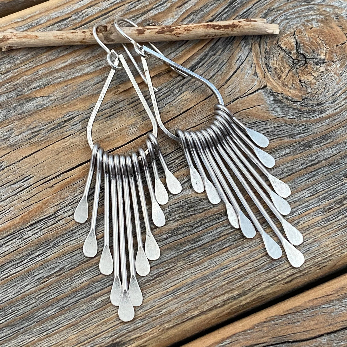 Silver Plated Brass Teardrop Fan Earrings, Boho Geometric Dangle Jewelry