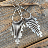 Silver Plated Brass Teardrop Fan Earrings, Boho Geometric Dangle Jewelry
