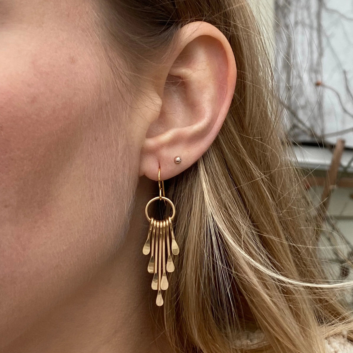 Silver Plated Fringe Earrings – Boho Paddle Dangle, Sterling Silver Ear Wire