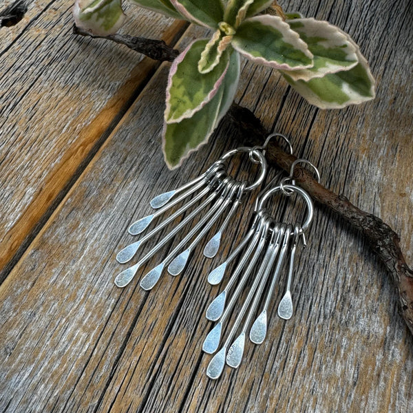 Silver Plated Fringe Earrings – Boho Paddle Dangle, Sterling Silver Ear Wire