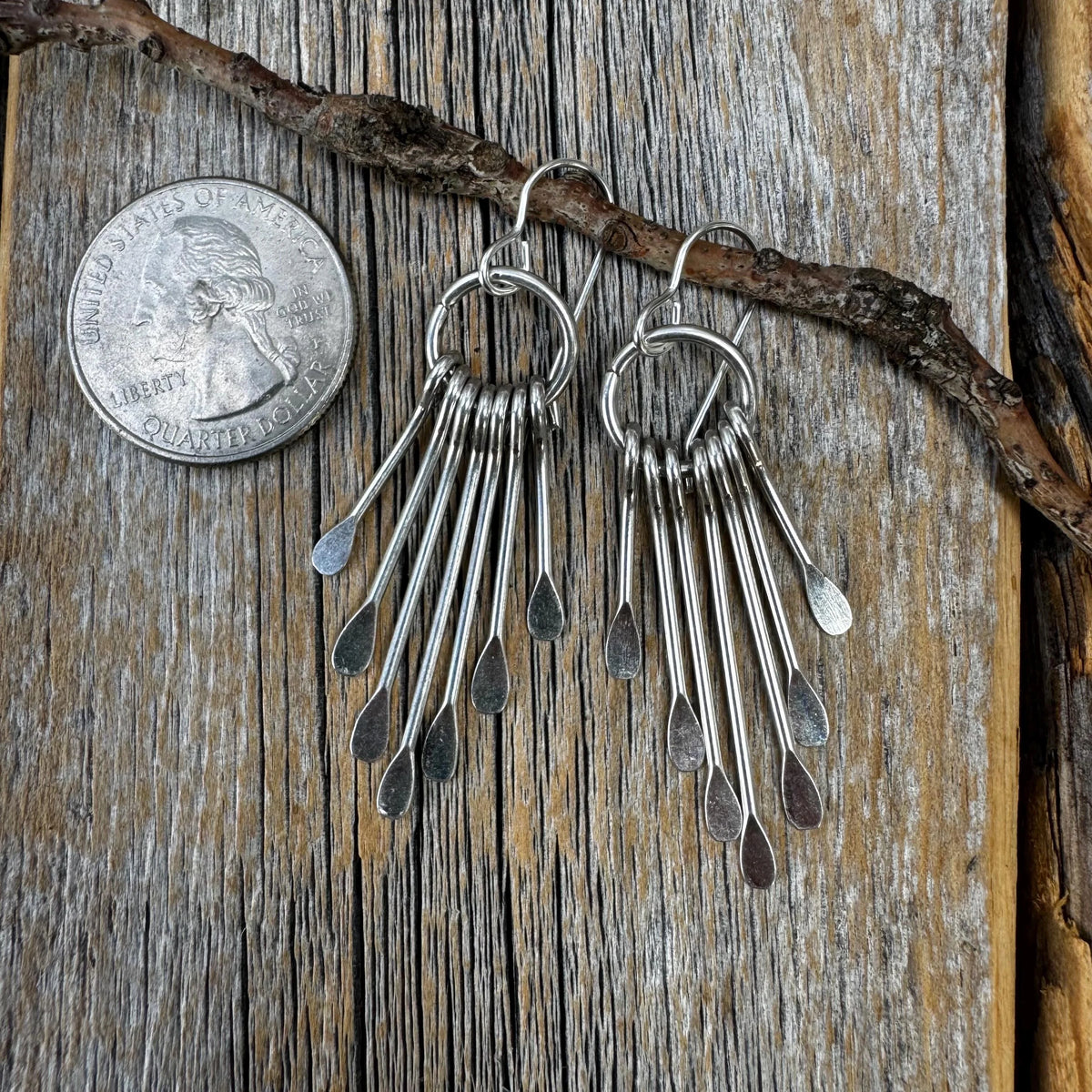 Silver Plated Fringe Earrings – Boho Paddle Dangle, Sterling Silver Ear Wire